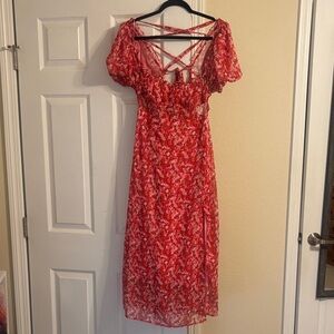 Lush Red Floral Midi Dress